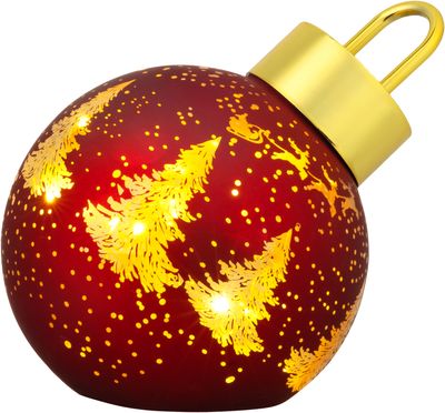 Bauble MagicHome Christmas, glass, red, 10xLED warm white, 12 x 12 x18 cm, battery operated