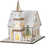 Dekoráció MagicHome Vianoce, templom, fa, 6xLED meleg fehér, 15x17x18.5 cm, 2xAAA