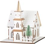 Decoration MagicHome Christmas, Church, wood, 6xLED warm white, 15x17x18.5 cm, 2xAAA