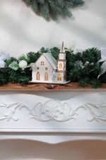 Decoration MagicHome Christmas, Church, wood, 6xLED warm white, 15x17x18.5 cm, 2xAAA