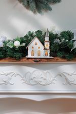 Decoration MagicHome Christmas, Church, wood, 6xLED warm white, 15x17x18.5 cm, 2xAAA