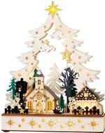 Dekorácia MagicHome Vianoce, dedinka, drevo, 12xLED teplá biela, 25x7.5x32 cm, 2xAA