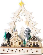 Dekorácia MagicHome Vianoce, dedinka, drevo, 12xLED teplá biela, 25x7.5x32 cm, 2xAA