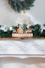 Dekorácia MagicHome Vianoce, dedinka, drevo, 12xLED teplá biela, 25x7.5x32 cm, 2xAA