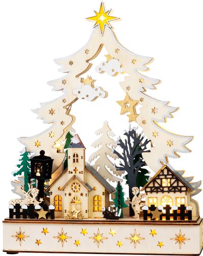 Decoration MagicHome Vianoce, wooden, 12xLED warm white, 25 x 7.5 x 32 cm, battery operated