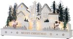 Dekorácia MagicHome Vianoce, dedinka, drevo, 15xLED teplá biela, 45x10x22.7 cm, 2xAA