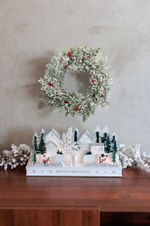 Decoration MagicHome Christmas, Village, wood, 15xLED warm white, 45x15x22.7 cm, 2xAA