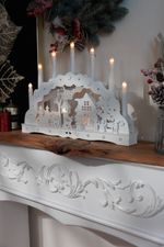 Christmas Decoration MagicHome, house, wood, 10x warm white LED, 45x5.2x31 cm, 2xAA