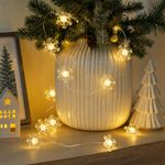 Füzér MagicHome Vianoce, hópelyhek, PVC, 15x meleg fehér LED, 1,4 m + 0,3 m, 2xAA