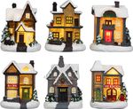 Dekoráció MagicHome Karácsony, házikó, polirezin, 1xLED meleg fehér, 6x6x8 cm, 2xLR44, vegyes minták