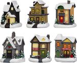 Decoration MagicHome Christmas, House, polyresin, 1xLED warm white, 6x6x8 cm, 2xLR44, mixed designs,