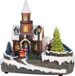 Dekoráció MagicHome Vianoce, templom, műanyag, 1xLED meleg fehér, 21x14.5x20.8 cm, 3xAA