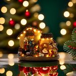 Decoration MagicHome Christmas, House, polyresin, 16xLED warm white, 29x14x24 cm, 3xAA