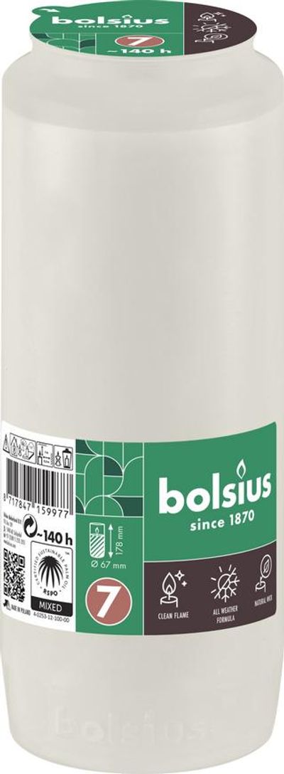 Náplň Bolsius, 140 h, 471 g, 67x178 mm, do kahanca, biela, olej