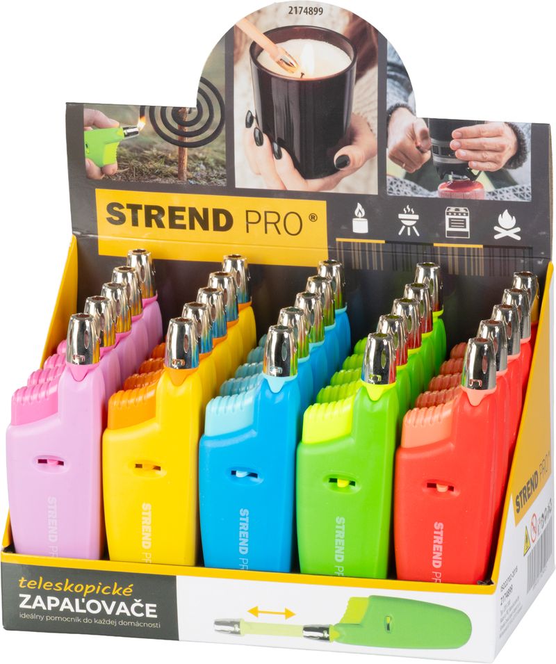 Zapaľovač Strend Pro, teleskopický, plynový, Sellbox 25 ks
