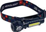 Fejlámpa Strend Pro XL0702, 110x34mm, 5W, XPE + COB 60 + 120 lm, 1200mAh, levehető fejjel