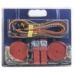 Tie-down strap set Strend Pro, 25 mm, L-5 m, max. 250/200/250 kg, pack of 2x ratchet straps + 2x buc
