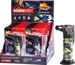 Zapaľovač Strend Pro Mini horák so stojanom, kamufláž, plniteľný, 75x45x120 mm, Sellbox 12 ks