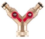 Splitter GF123, 3/4", Y-type, bayonet, 2-way connector, with valves, metal, garden, for hose