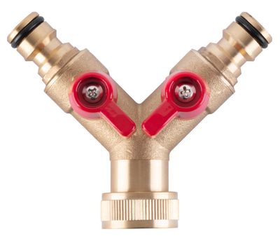 Splitter GF123, 3/4", Y-type, bayonet, 2-way connector, with valves, metal, garden, for hose