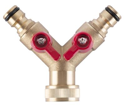 Splitter GF123, 3/4", Y-type, bayonet, 2-way connector, with valves, metal, garden, for hose