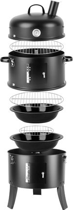 Grill Strend Pro Smoker, BBQ, faszenes, 3 az 1-ben grillezés, füstölés és vizes füstölés, 440x780 mm