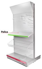Polc Racks H09 1250x470x0.8 mm, *L* tartókkal, max. 100 kg, szürke