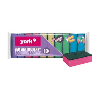 Sponge York 030030, for kitchen dishes, 9x6x3 cm, pack of 10 pcs