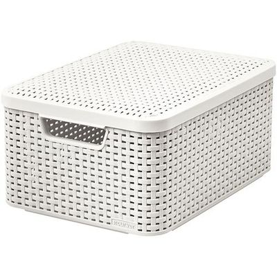Kosár Curver® STYLE2 LID M, krémszínű, fedéllel, 42x29x19 cm