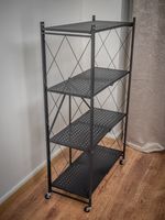 Regál MagicHome, kovový, 4 police, 1270x720x340 mm, max. 50 kg/polica, prenosný, na kolieskach