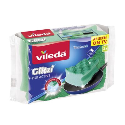 Sponge Vileda Glitzi Pur Active, for kitchen dishes, high, pack of 2 pcs