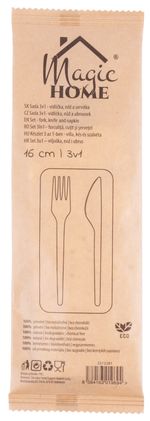 Cutlery Set MagicHome Woodline ECO, wooden, knife, fork, napkin, 100% Natural