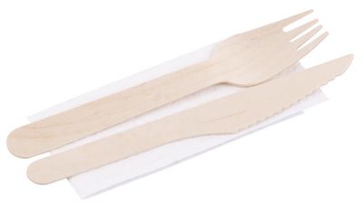Príbor MagicHome Woodline ECO, drevený, nôž, vidlička, servítka, 100% Natural