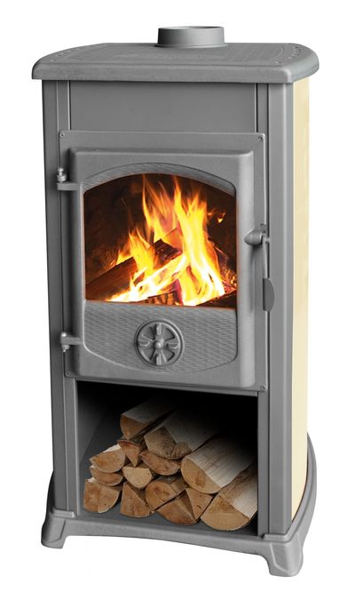 Stove Thalia Grande, beige, 12 kW, 120 cm, cast iron/chamotte