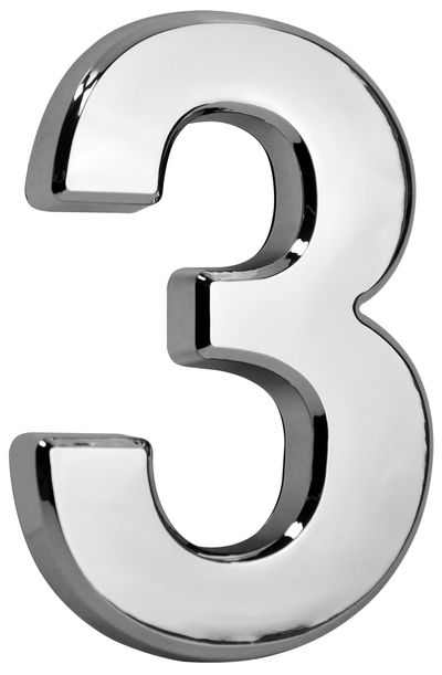 House Number MagicHome "3", with adhesive tape, silver, 70x100 mm, ABS
