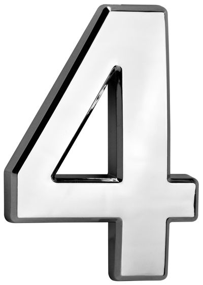 House Number MagicHome "4", with adhesive tape, silver, 70x100 mm, ABS