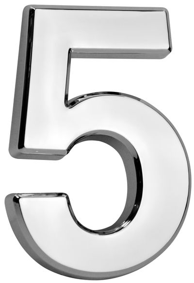 House Number MagicHome "5", with adhesive tape, silver, 70x100 mm, ABS