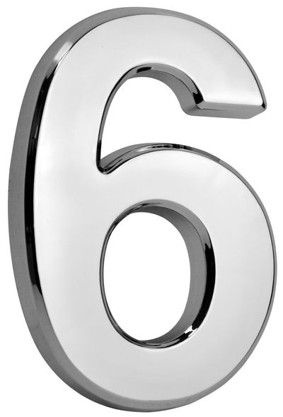 House Number MagicHome "6", with adhesive tape, silver, 70x100 mm, ABS