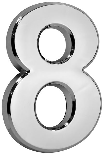 House Number MagicHome "8", with adhesive tape, silver, 70x100 mm, ABS