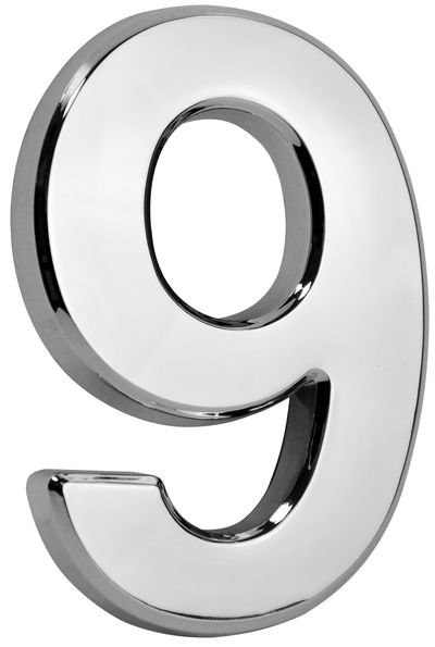 House Number MagicHome "9", with adhesive tape, silver, 70x100 mm, ABS