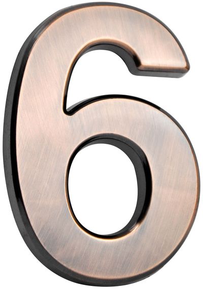 House Number MagicHome "6", with adhesive tape, bronze, 70x100 mm, ABS
