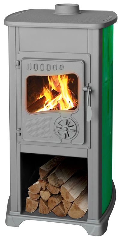 Stove Bella Thalia, green, 10 kW, 120 cm, cast iron/chamotte