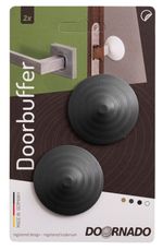 Kilincsütköző DOORBUFFER, öntapadós, falra szerelhető ütköző, műanyag, ajtóhoz, grafit, csomag. 2 db