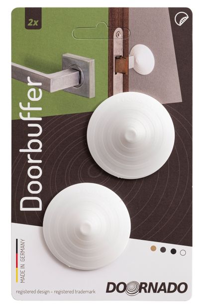Kilincs ütköző DOORBUFFER, öntapadós, fali ütköző, műanyag, ajtó mögé, ajtó, fehér, csomag 2db