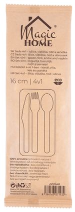 Cutlery MagicHome Woodline ECO, knife, fork, spoon, napkin, 100% Natural