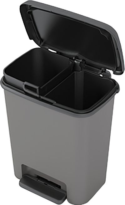 Trash bin KIS Compatta recycling, 11+11L, black/grey, 28x38x43 cm