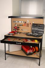Table Racks DWB60, work, for workshop, 1x drawer, 120x60x150 cm, max. 230 kg