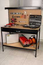 Stôl Racks DWB60, pracovný, do dielne, 1x zásuvka, 120x60x150 cm, max. 230 kg