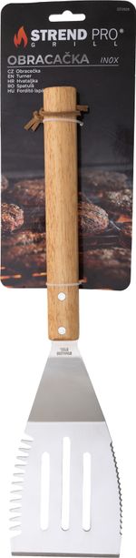 Fordítólapát Strend Pro Grill, grillezéshez, rozsdamentes acél, fa nyéllel, 41 cm