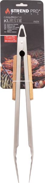 Fogó Strend Pro Grill, grillezéshez, rozsdamentes acél, fa nyéllel, 4,3x38-42 cm